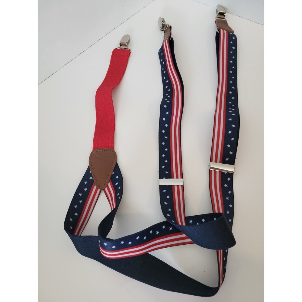 Men's‎ Adjustable Patriotic Stars Stripes Clip-On Suspenders Red Navy Blue